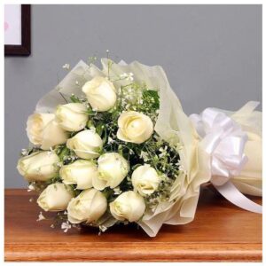 12 white rose bunch